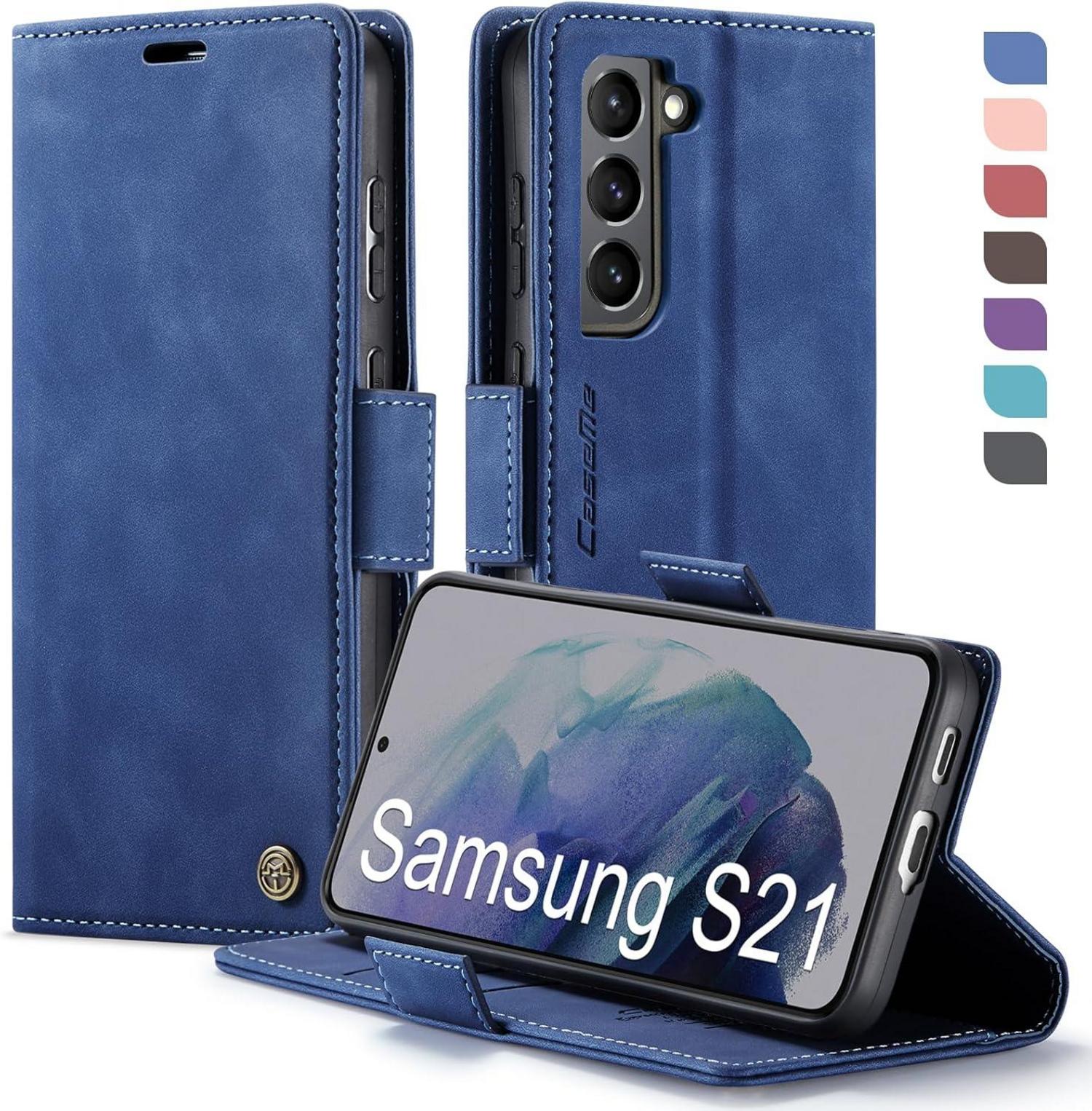 Samsung Galaxy S21 Hülle Klappbar PU Leder RFID Schutz Blau