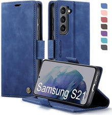 Samsung Galaxy S21 Hülle Klappbar PU Leder RFID Schutz Blau