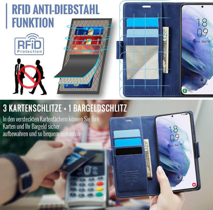Samsung Galaxy S21 Hülle Klappbar PU Leder RFID Schutz Blau 5G