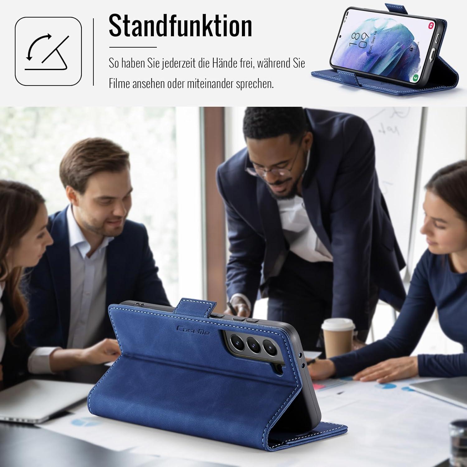 Samsung Galaxy S21 Handyhülle Klappbar Premium PU Leder RFID Schutz Blau