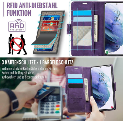 Samsung Galaxy S21 Handyhülle RFID Schutz Premium PU Leder Klapphülle mit Kartenfach und Standfunktion, Lila