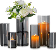 Moderne Glasvasen Set Zylinder Vase Grau 6 Stück 10/15/20cm