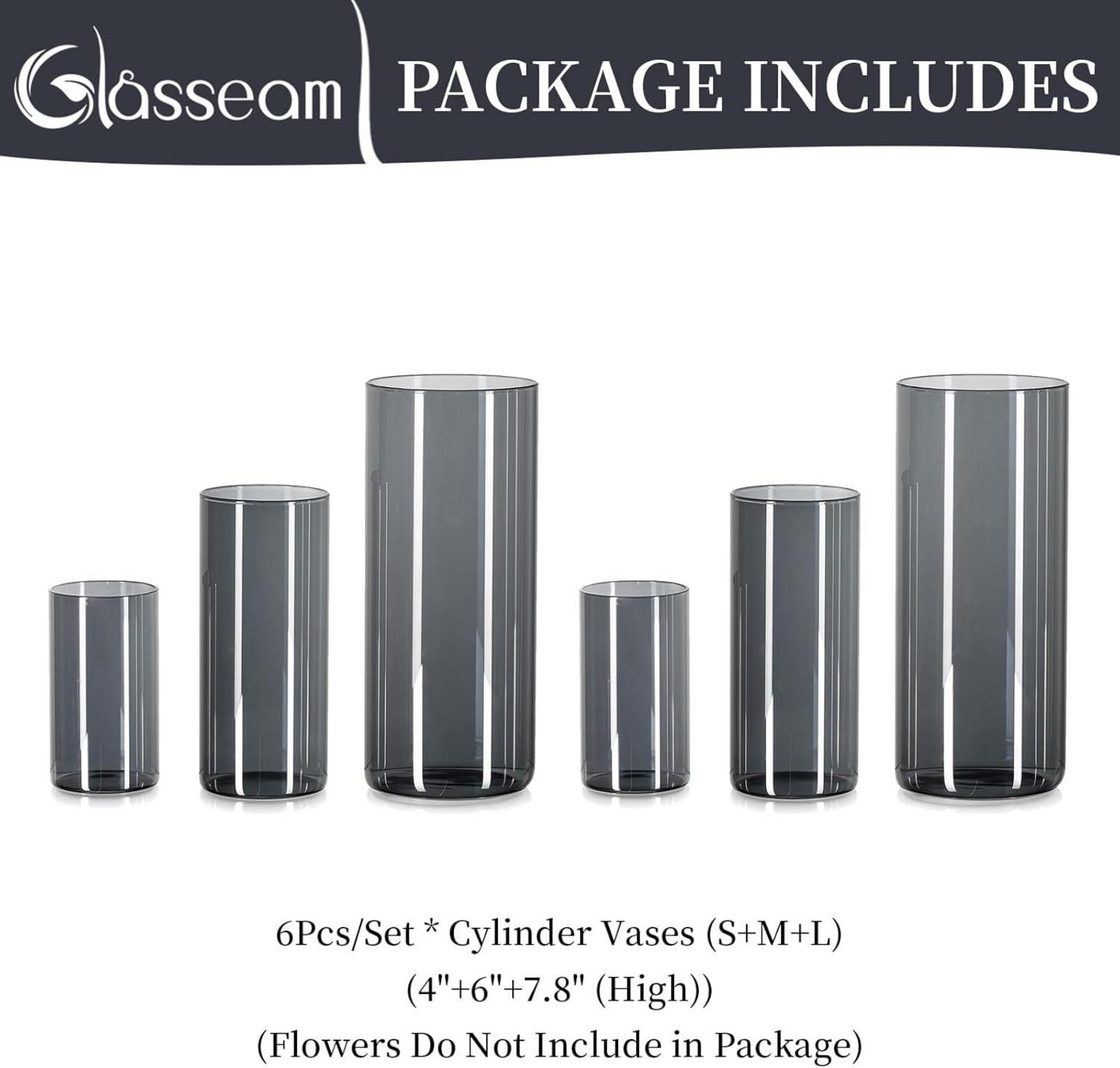 Glasvase Zylinder Vase Grau 6 Stück Set Wohnzimmer Deko Glaszylinder