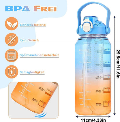 Trinkflasche 2l mit Strohhalm und