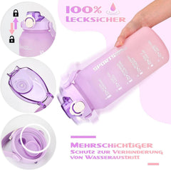 Trinkflasche 2l Sport Wasserflasche Zeitmarkierung und Früchtebehälter