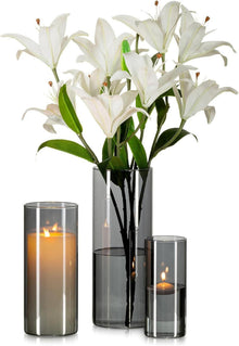 Moderne Glasvase Zylinder Set Anthrazit 3er Wohnzimmer Tischdeko