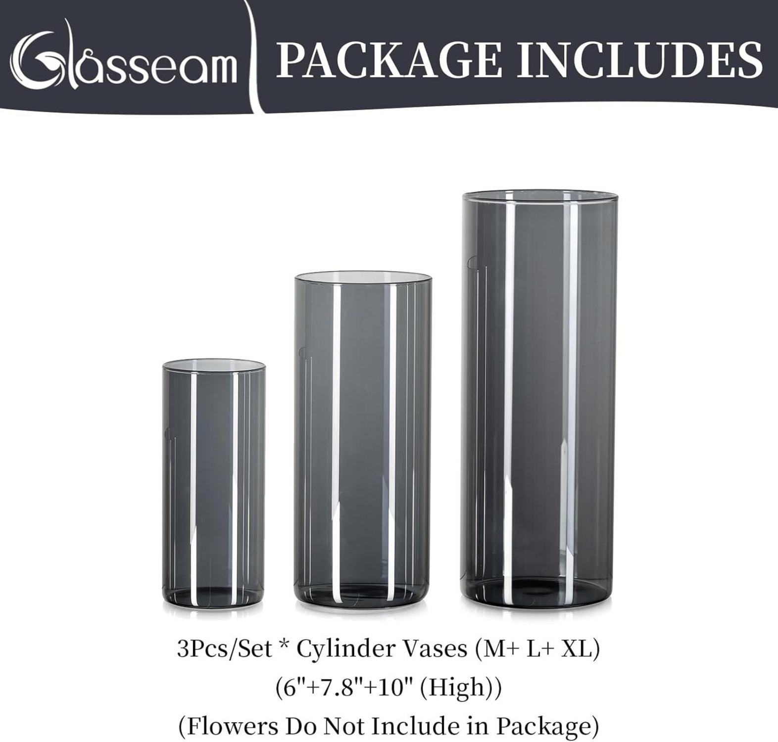 Graue Glasvase Zylinder Vase Rund 3er Set Moderne Wohnzimmer Deko