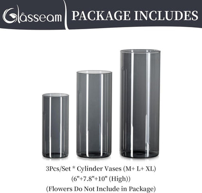 Graue Glasvase Zylinder Vase Rund 3er Set Moderne Wohnzimmer Deko
