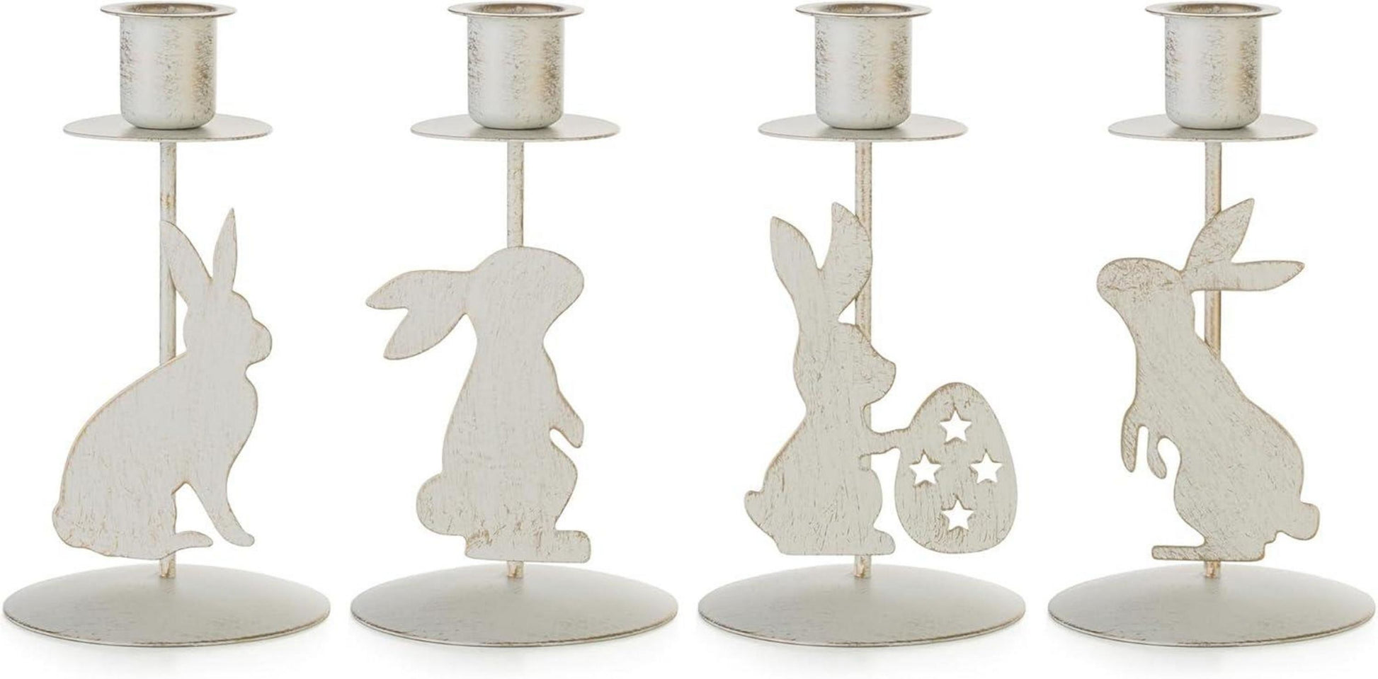 Kerzenhalter Ostern Deko Hase 4er Set Vintage Metall White
