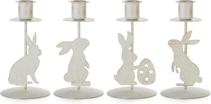 Kerzenhalter Ostern Deko Hase 4er Set Vintage Metall White