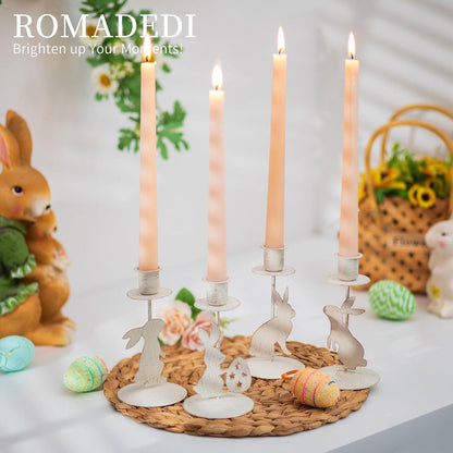 Vintage Kerzenhalter Ostern Deko Hase - 4er Set für Tisch Frühling