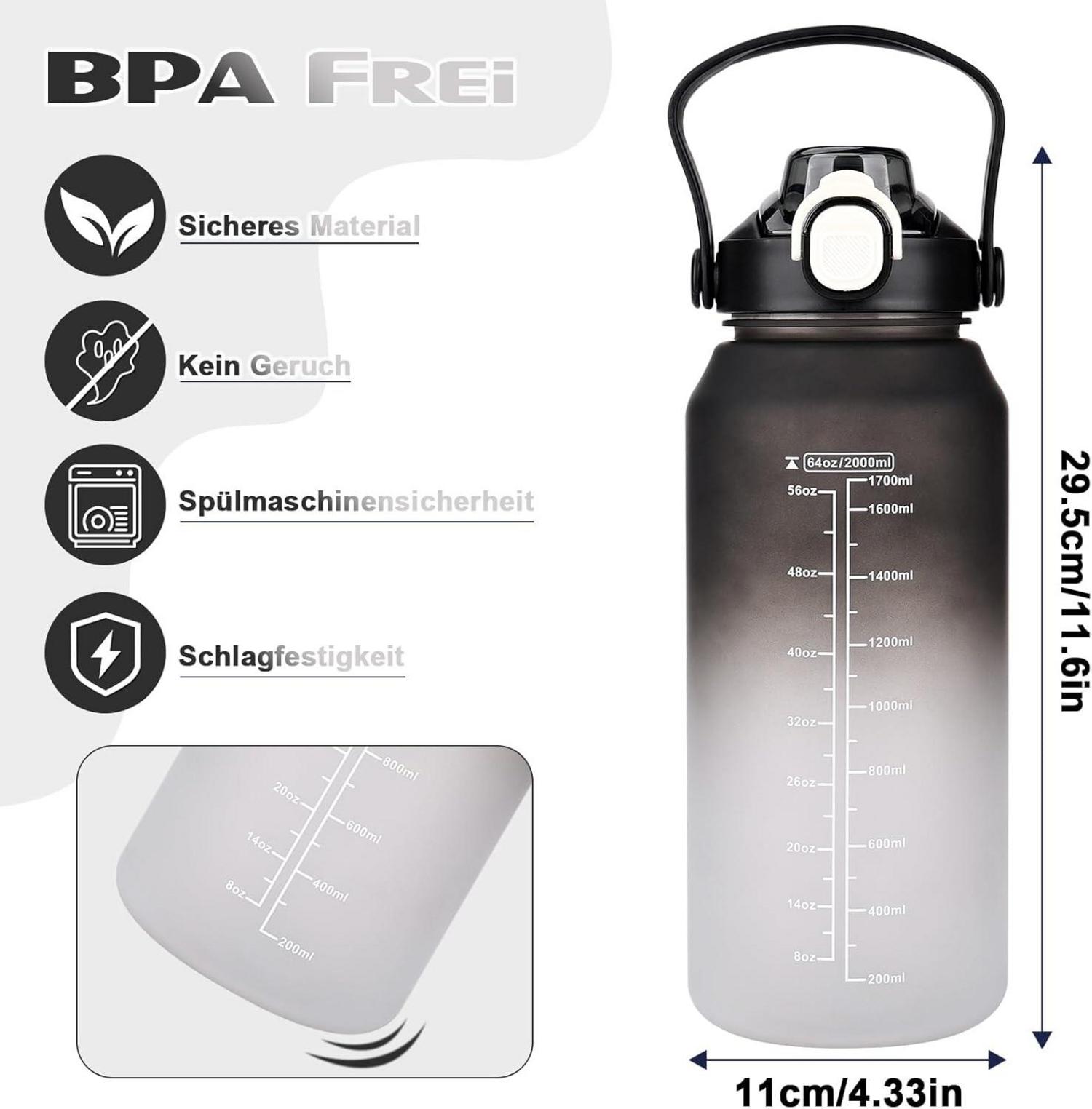 Trinkflasche mit Strohhalm 2l für Sport Und Fitness, BPA