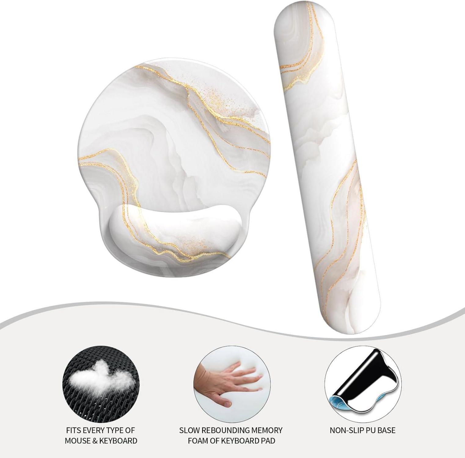 Ergonomisches Mauspad Set mit Gelkissen Memory Foam Handauflage Weißer
