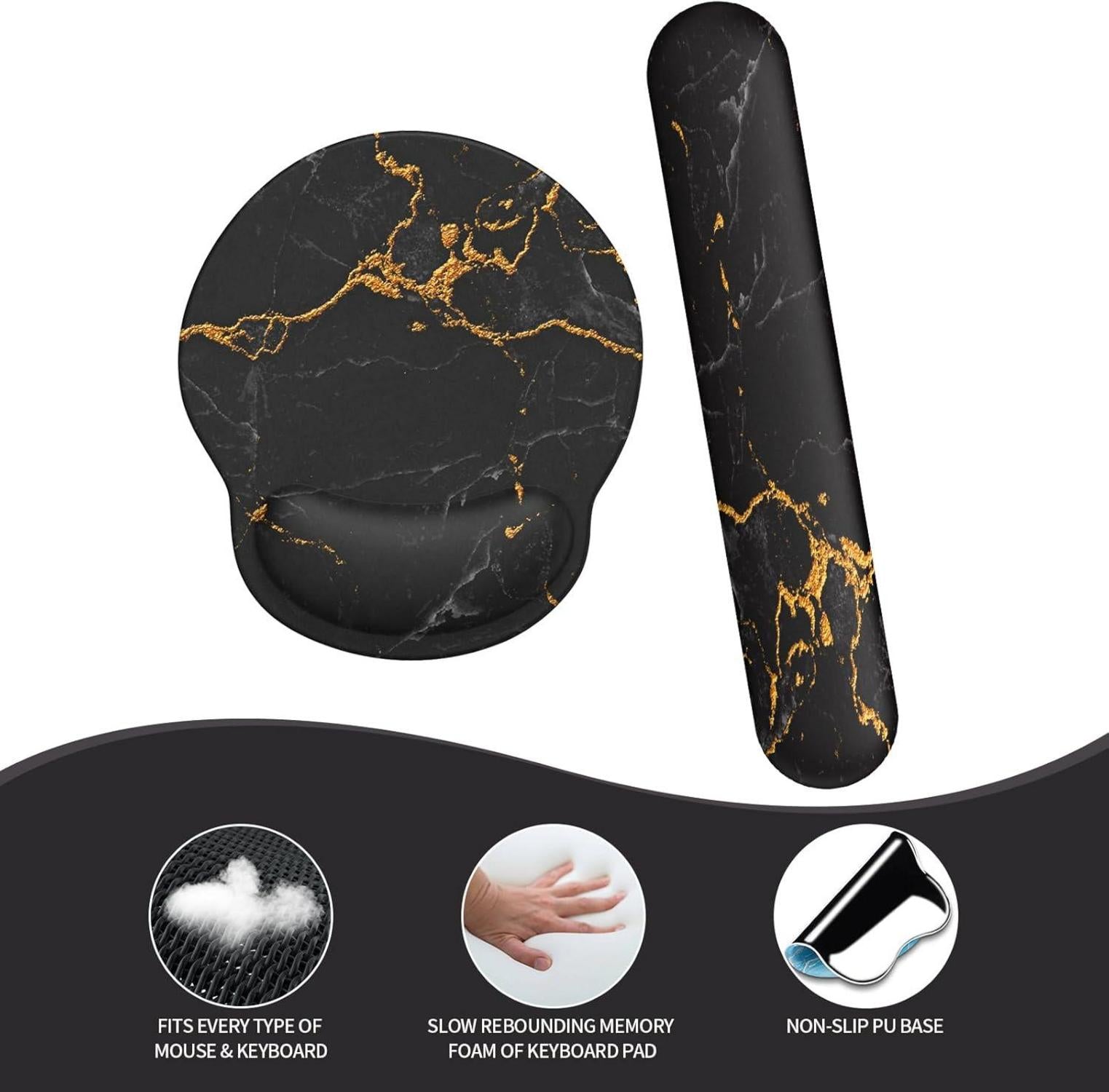 Ergonomisches Mauspad mit Handauflage in Schwarz/Marmor Design