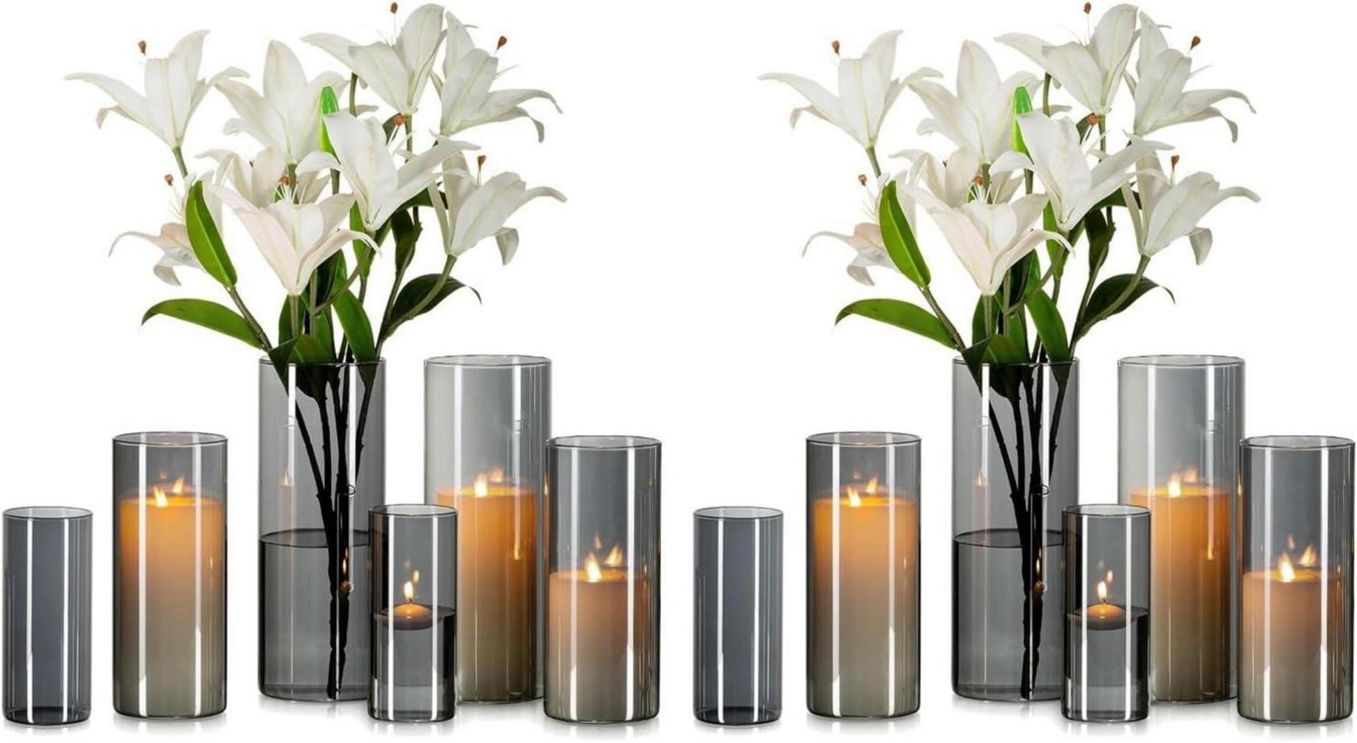 Moderne Glasvase Zylinder Set 12er Anthrazit Wohnzimmer Tischdeko