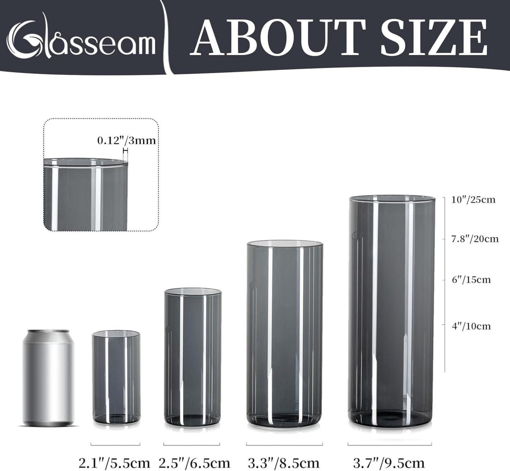 12er Set Moderne Glasvasen Anthrazit Zylinder Vase Tischdeko