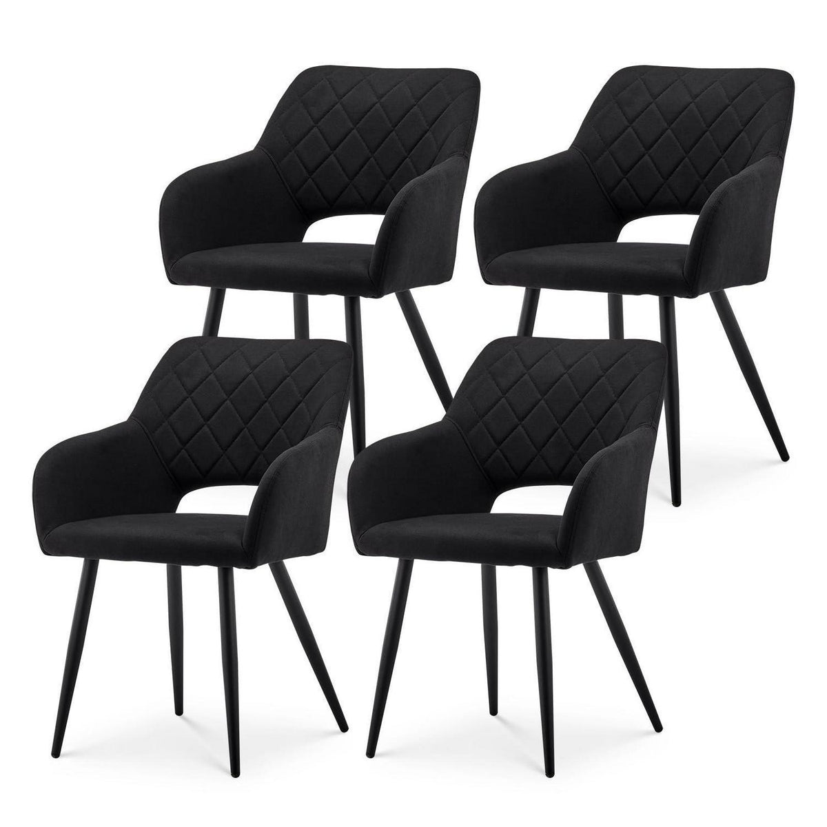 Esszimmerstühle 4er Set Leinen, gepolstert, Schwarz