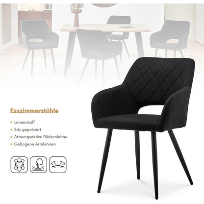 Esszimmerstühle 4er Set Leinen, gepolstert, Schwarz