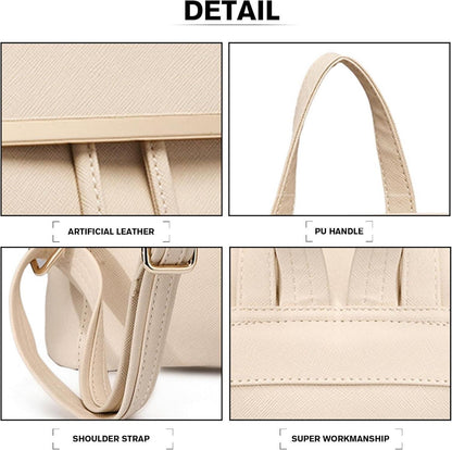 Damen Rucksack Klein Cityrucksack PU Leder Beige Einheitsgröße