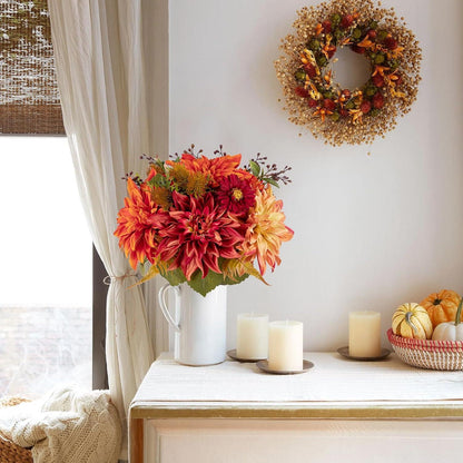 Künstlicher Hortensien & Rosen Blumenstrauß 2er Set Orange Rot 30cm