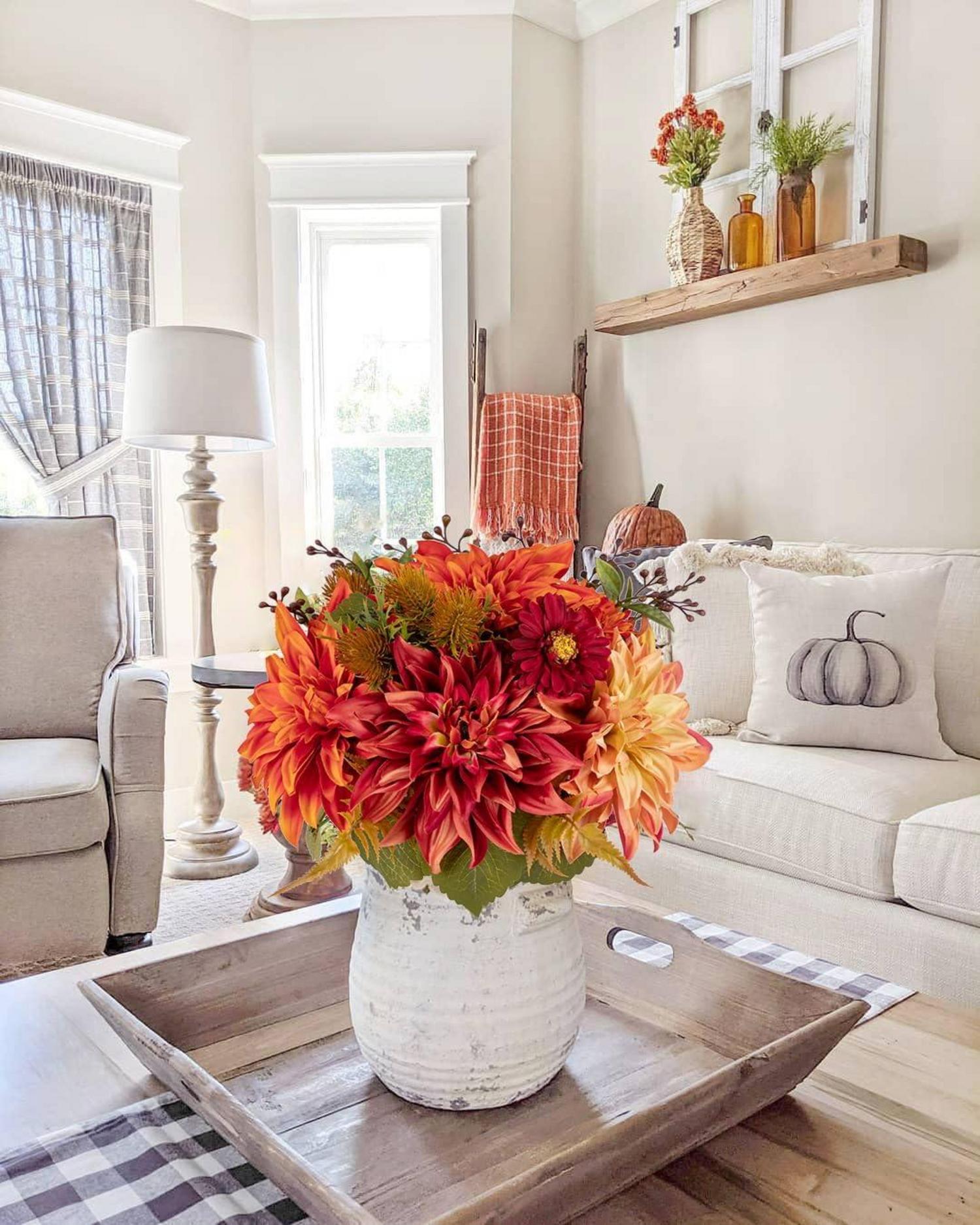 Kunstblume 2er Set Hortensie Rosenbouquet 30cm Orange Rot