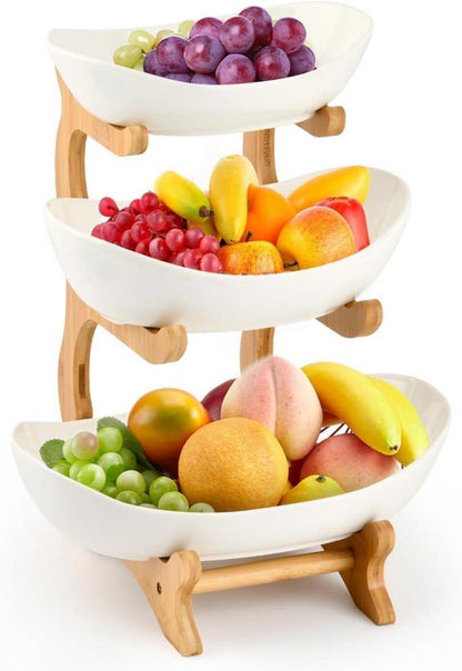 Obst Etagere mit 3 Ebenen Bambus Stand Küche Aufbewahrung