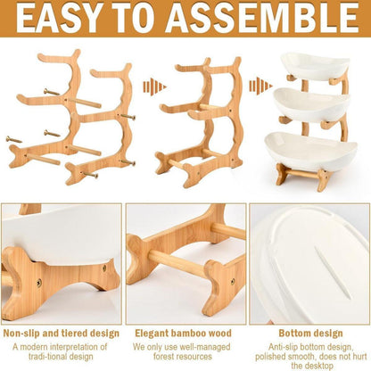Obst Etagere mit 3 Ebenen Bambus Stand weiß Angebot für Küchengestaltung