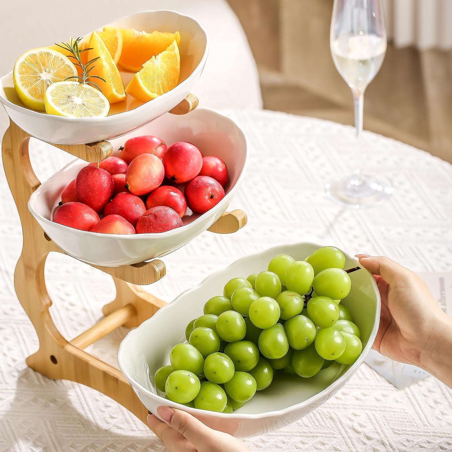 Obst Etagere mit 3 Ebenen Bambus Stand & Obstschale