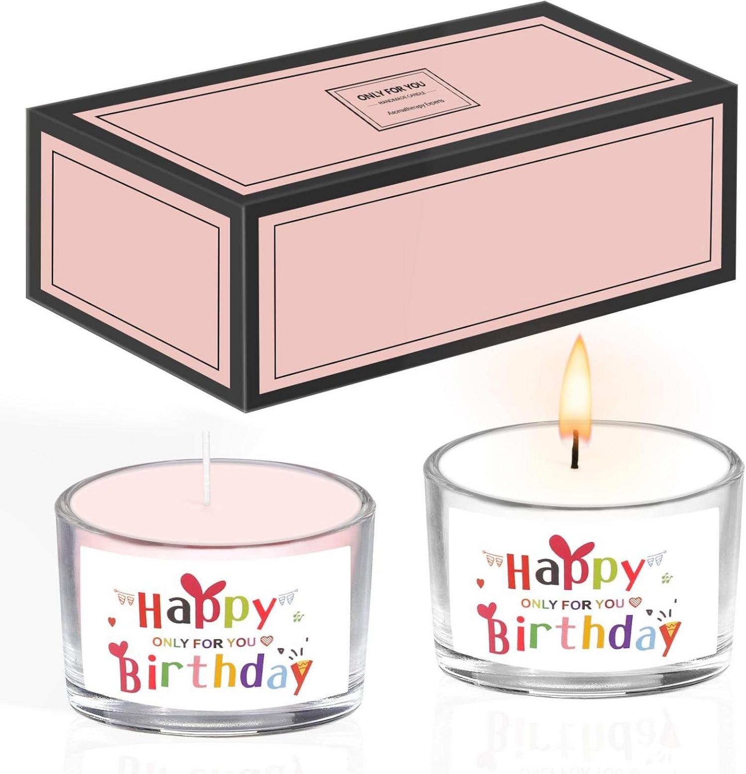 Happy Birthday Duftkerze im Glas Milchmüsli Rose