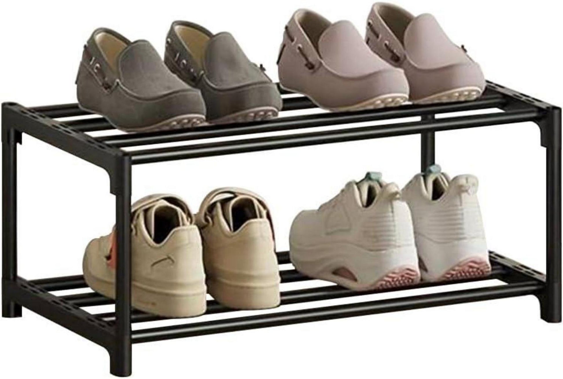 Schmales Stapelbares Schuhregal 2-Ebenen Schwarz