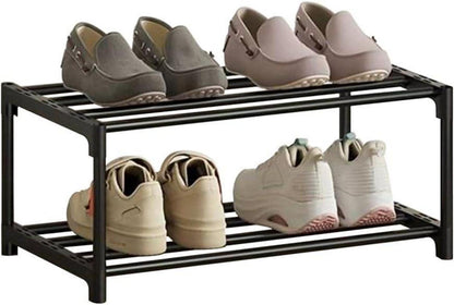 Schmales Stapelbares Schuhregal 2-Ebenen Schwarz
