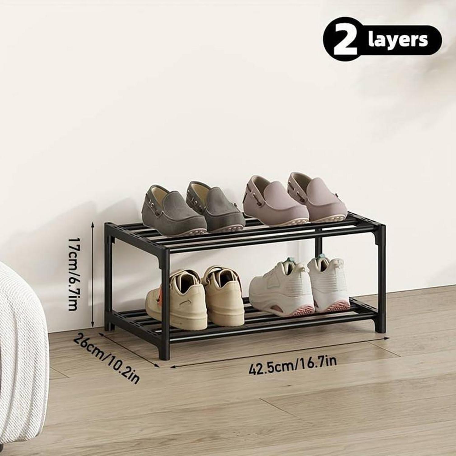 Schmales Stapelbares Schuhregal 2-Ebenen Schwarz
