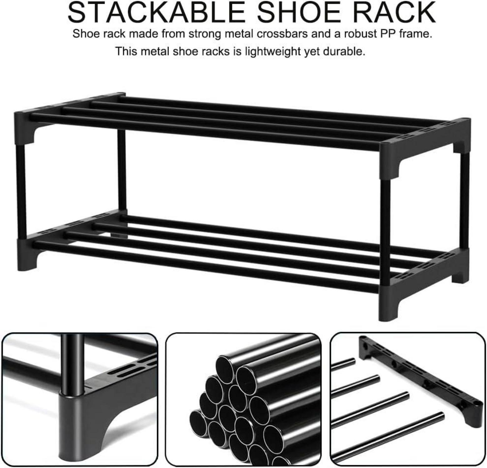 Schuhregal 2-stöckig Schwarz Stapelbar Platzsparend