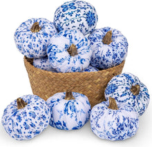 Künstlicher Kürbis Deko Set Herbst Halloween Wohnzimmer Blau Weiß 8er