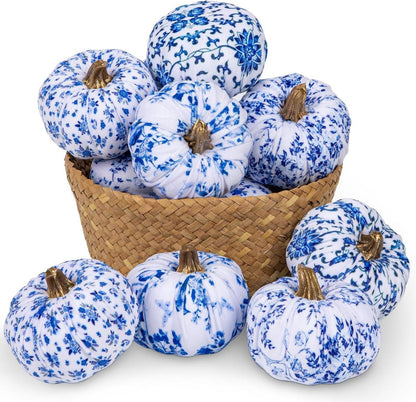 Künstlicher Kürbis Deko Set Herbst Halloween Wohnzimmer Blau Weiß 8er