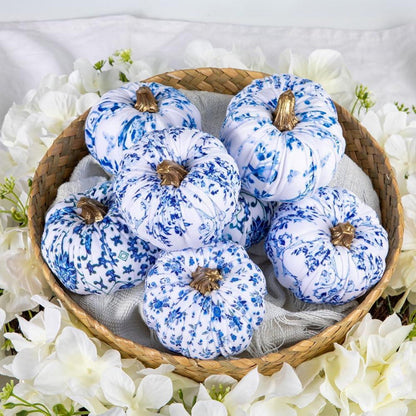 Künstlicher Kürbis Deko Herbst Halloween Tischdeko Blau Weiß 8er Set