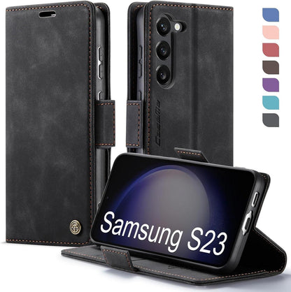 Handyhülle Samsung Galaxy S23 5G Premium PU Lederhülle Schwarz
