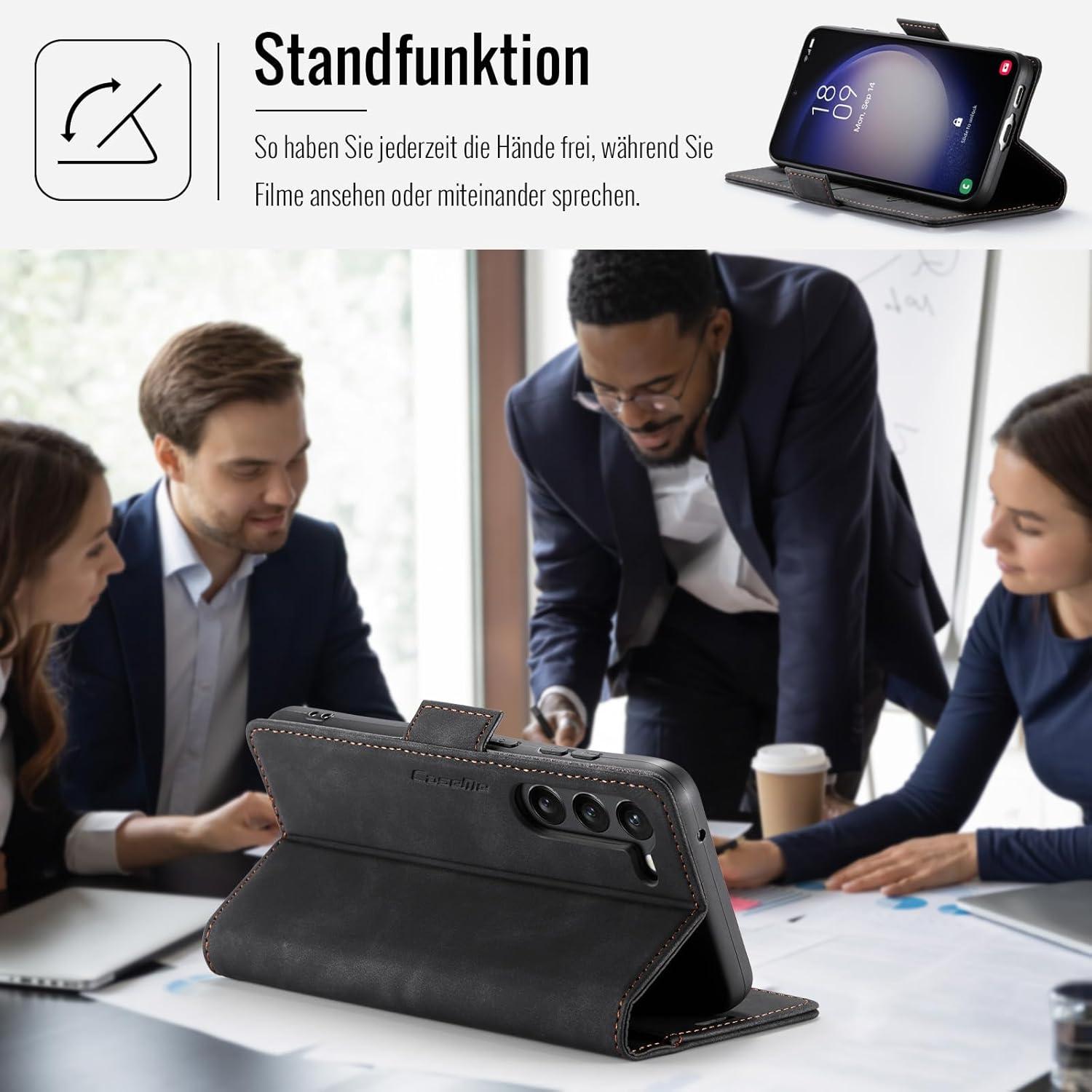 Handyhülle Samsung Galaxy S23 5G Premium PU Lederhülle Schwarz