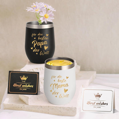 Livole Mama Papa Tasse Set 350ml Schwarz Weiß Edelstahl