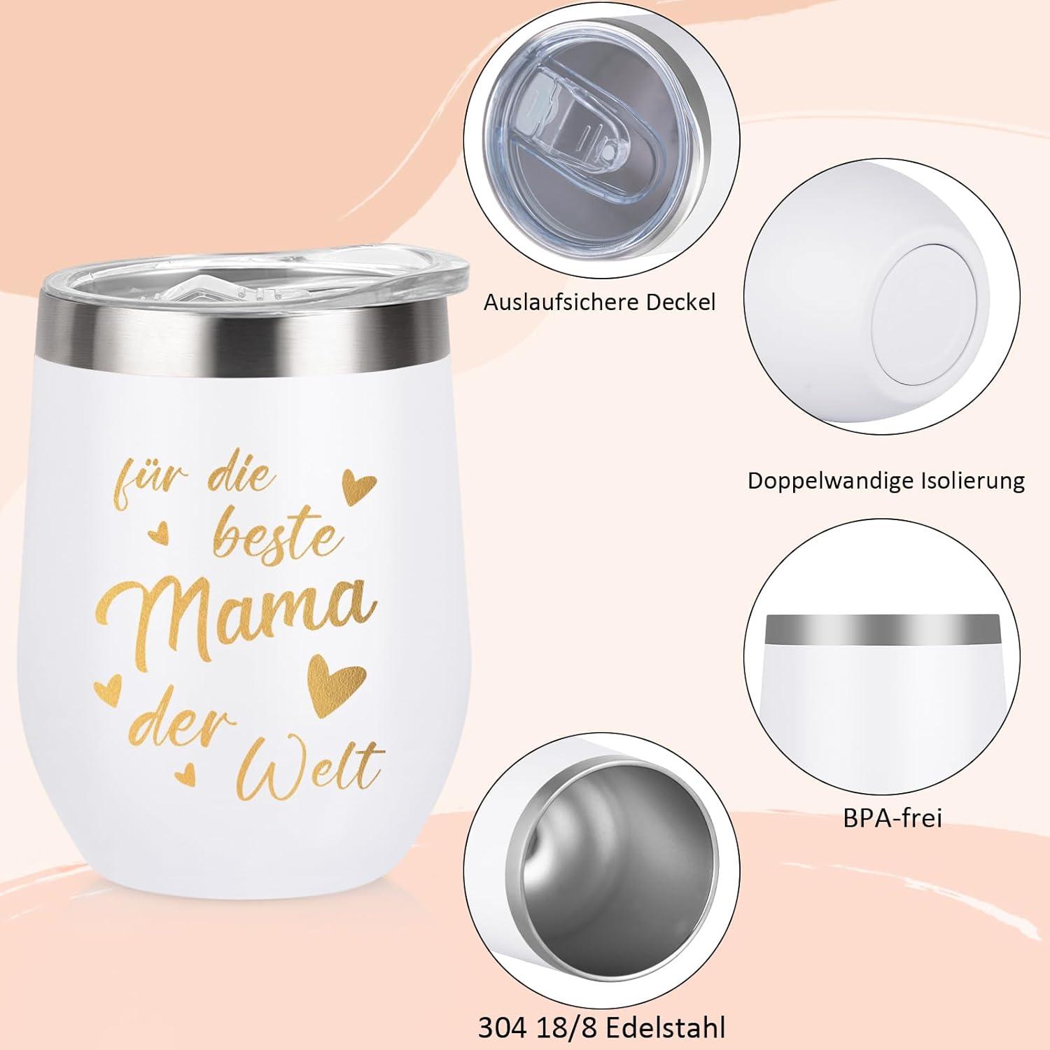 Livole Mama und Papa Geschenk - Tasse Thermobecher 350ml 2er Set Schwarz