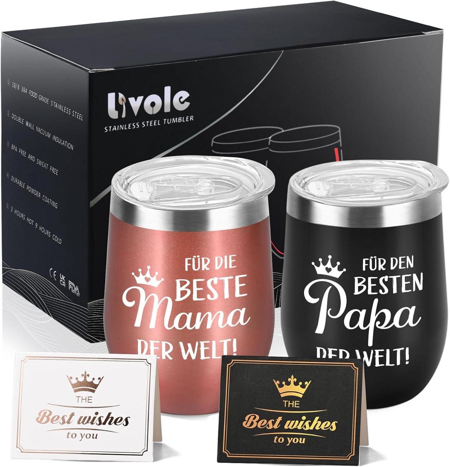 Livole Mama Papa Geschenk Tasse Edelstahl Thermobecher 350ml 2er Set
