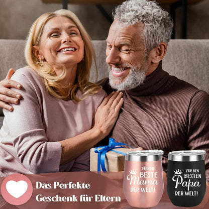 Muttertag Vatertag Geschenk Tasse Edelstahl Thermobecher 350ml 2er Set