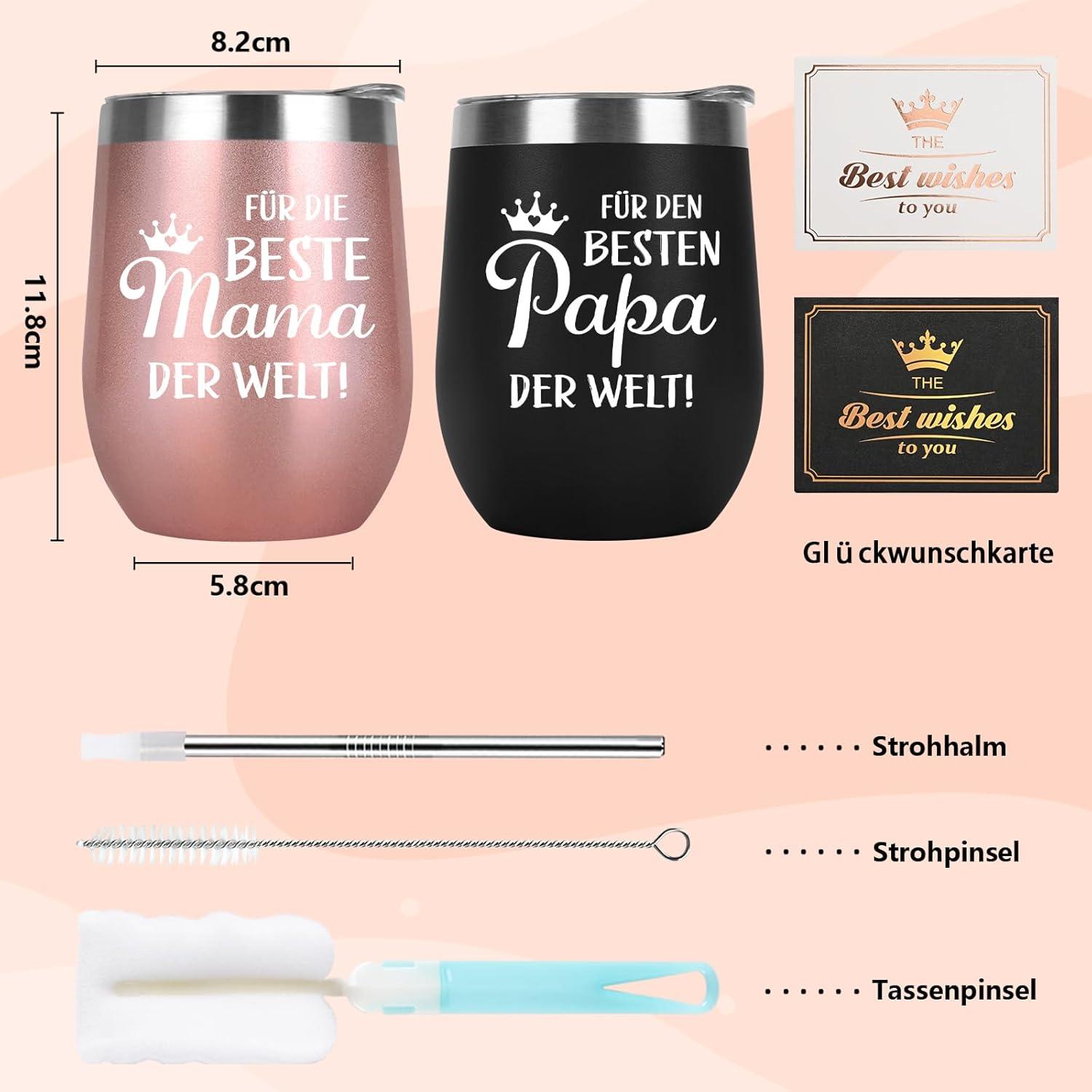 Muttertag Vatertag Geschenk Tasse Edelstahl Thermobecher 350ml 2er Set
