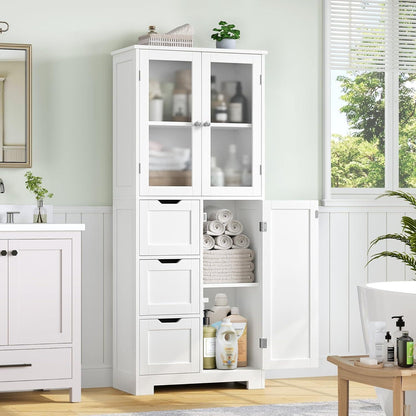 Hochschrank Badezimmerschrank mit 3 Türen & Schubladen Weiß
