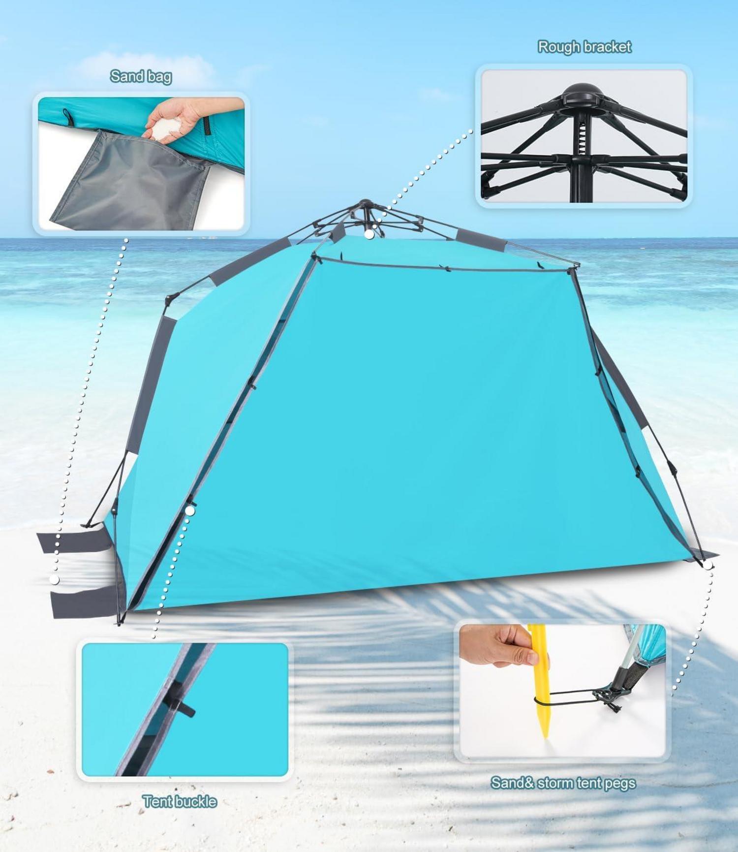 Strandmuschel Pop Up UV Schutz Wasserdicht Blau 3-4 Personen