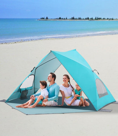 Pop-Up Strandmuschel 2-4 Personen Blau UV-Schutz UPF