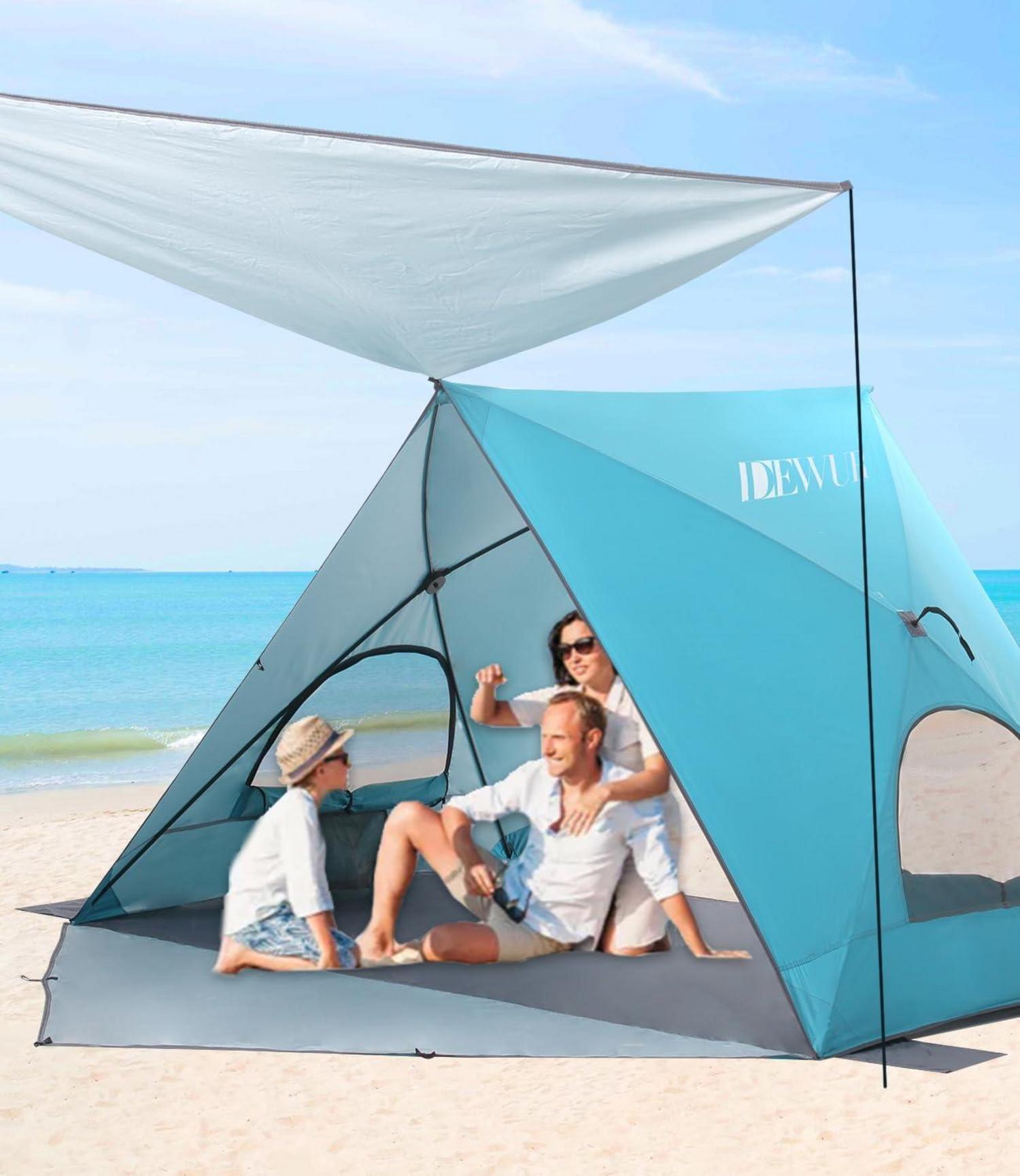 Dreieck Strandmuschel 2-4 Personen Pop Up Strandzelt UPF 50+ Blau