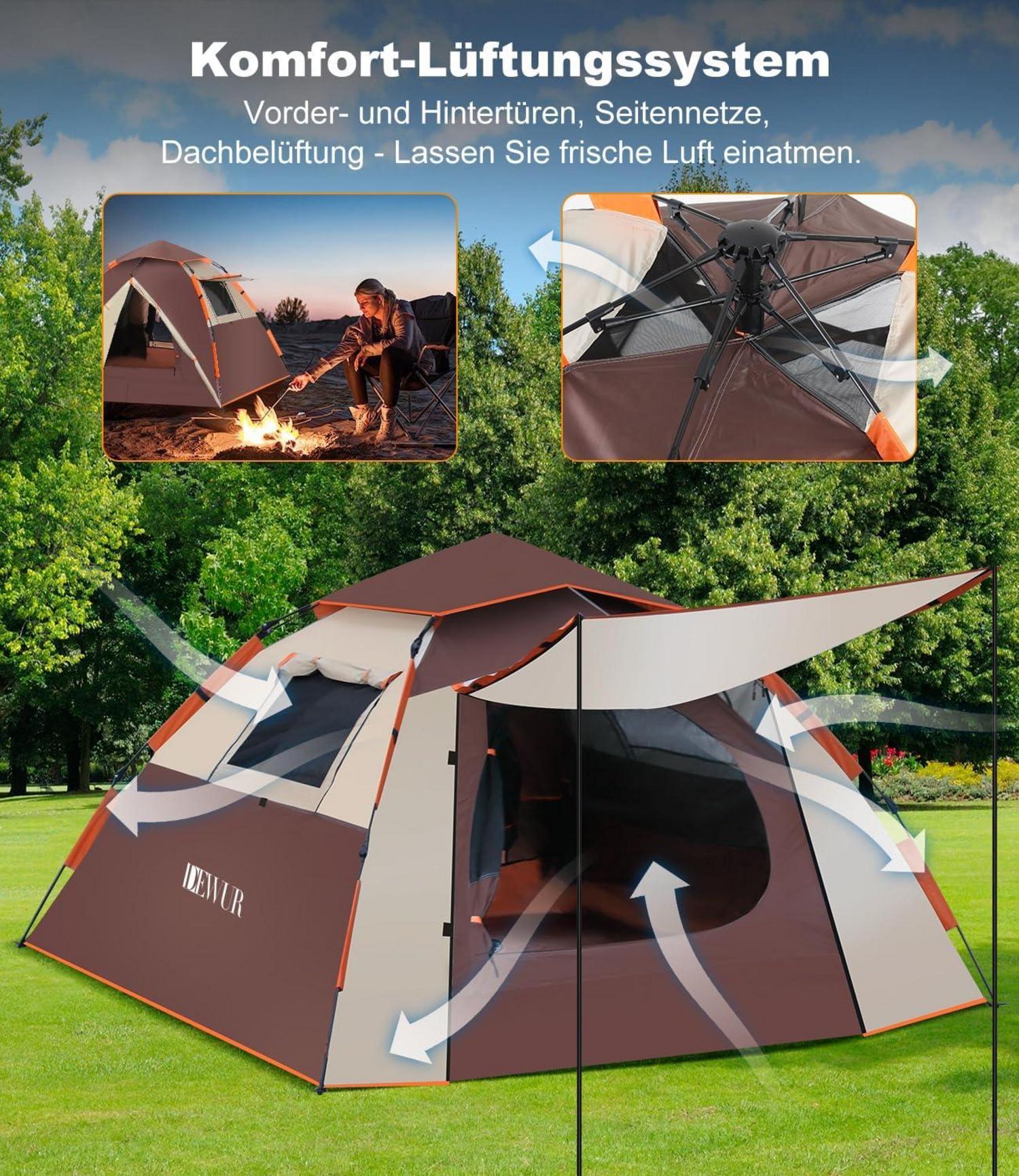 Dewur Camping Zelt 4 Personen Pop up Kuppelzelt Wasserdicht