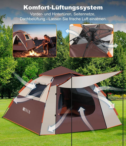 Dewur Camping Zelt 4 Personen Pop up Kuppelzelt Wasserdicht