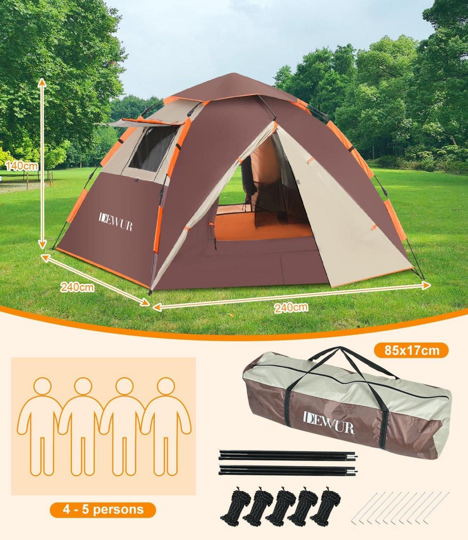 Pop-up Campingzelt für 4 Personen, Wasserdicht & Windsicher